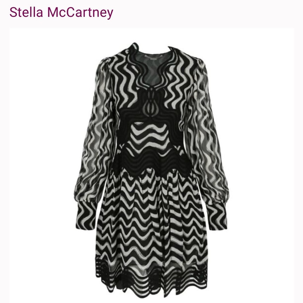 Stella McCartney Monochrome Wave Long Sleeve Dress